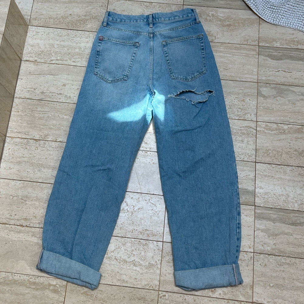 Light Blue Women's Distressed Straight-Leg Jeans - Picture 3 of 3